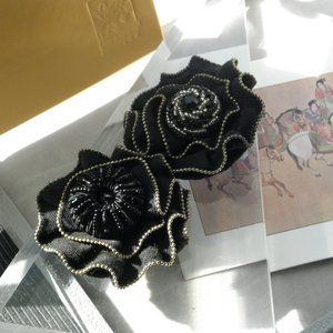 Handcrafted black cotton zipper cloth with crystal pin
